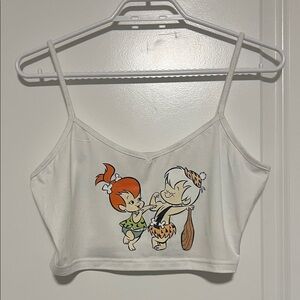 White Flinstones Graphic Cropped Cami Tank